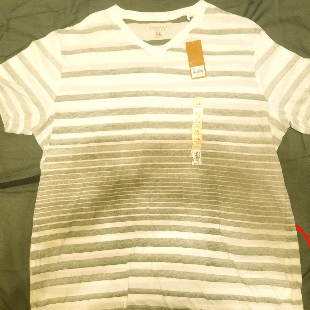 Grey and White Striped v-Neck Burnout Tee